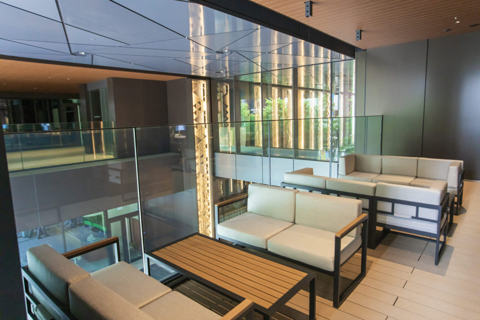 Terrace lounge seating overlooking the atrium